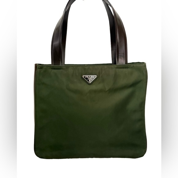 •••SOLD•••Prada Vintage Dark Green Nylon Leather Zip Tote Shoulder Bag - Picture 1 of 17